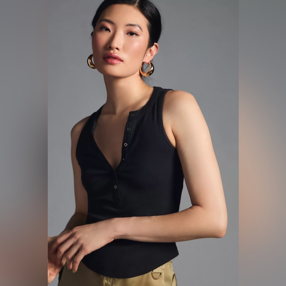 Anthropologie Pilcro Andie Black Henley Style Ribbed Tank Top. Size M